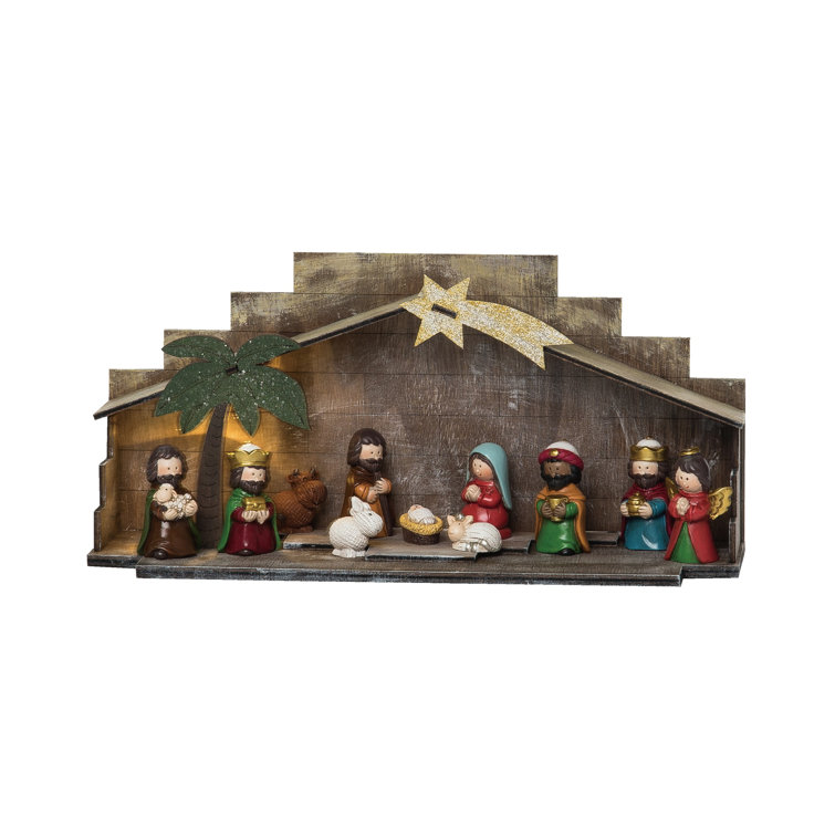 Christmas Light Up Bright Children Nativity Figurines Set Of 12